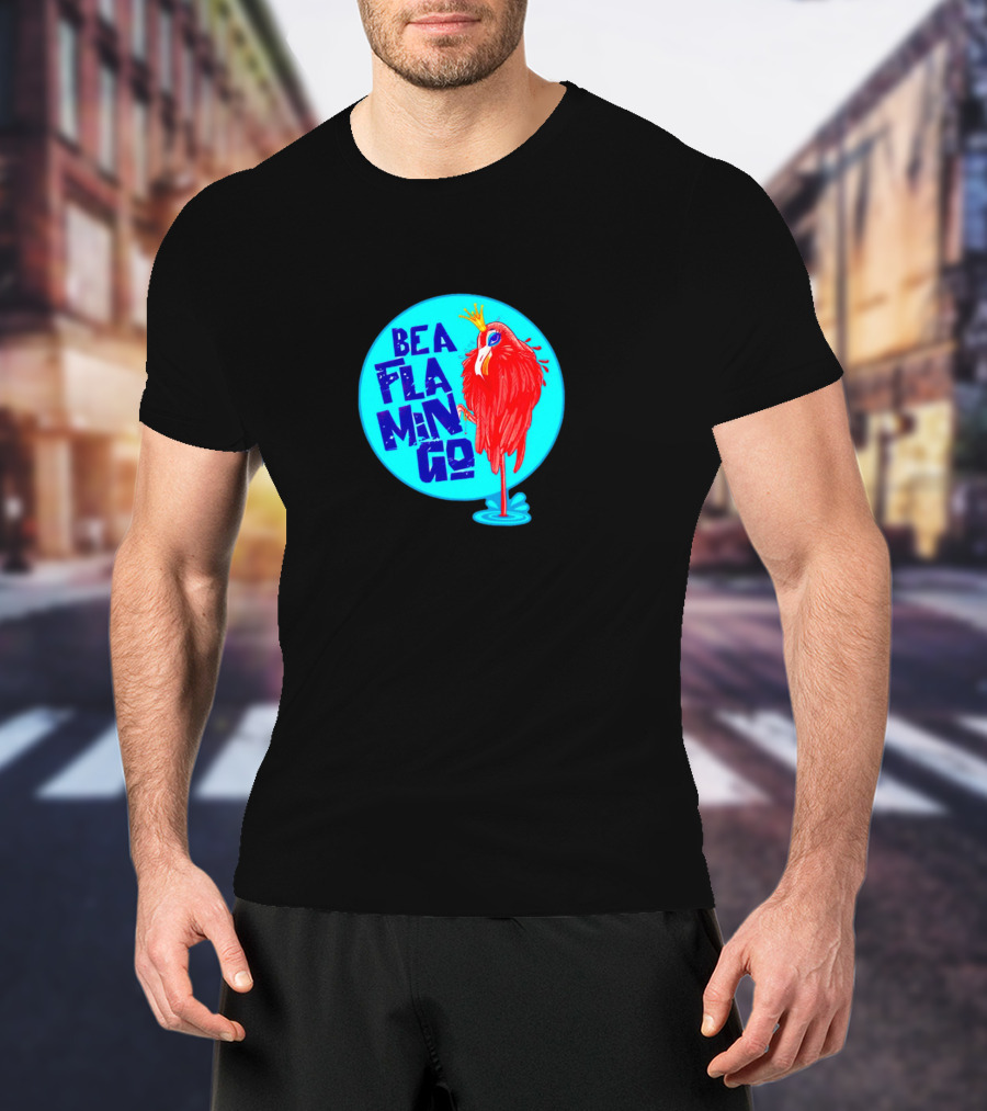 BEA FLA MIN GO Flamingo With Crown In Blue Circle T-Shirt
