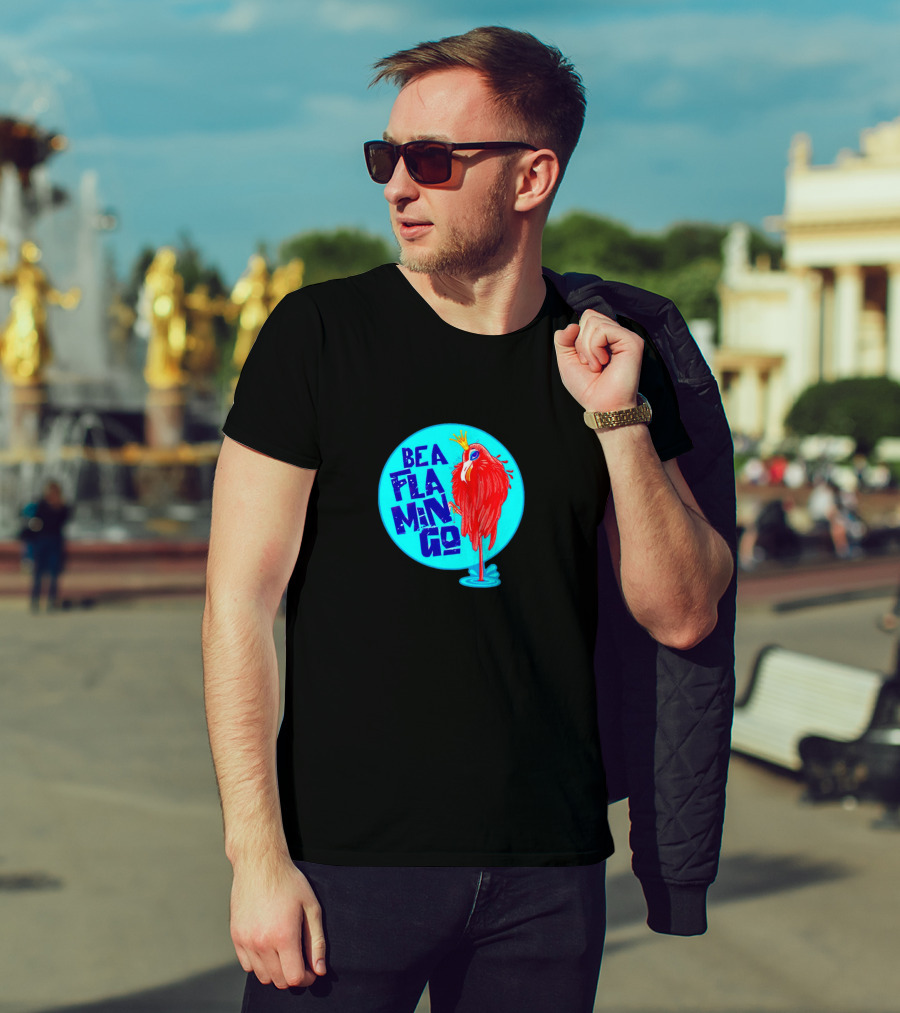BEA FLA MIN GO Flamingo With Crown In Blue Circle T-Shirt