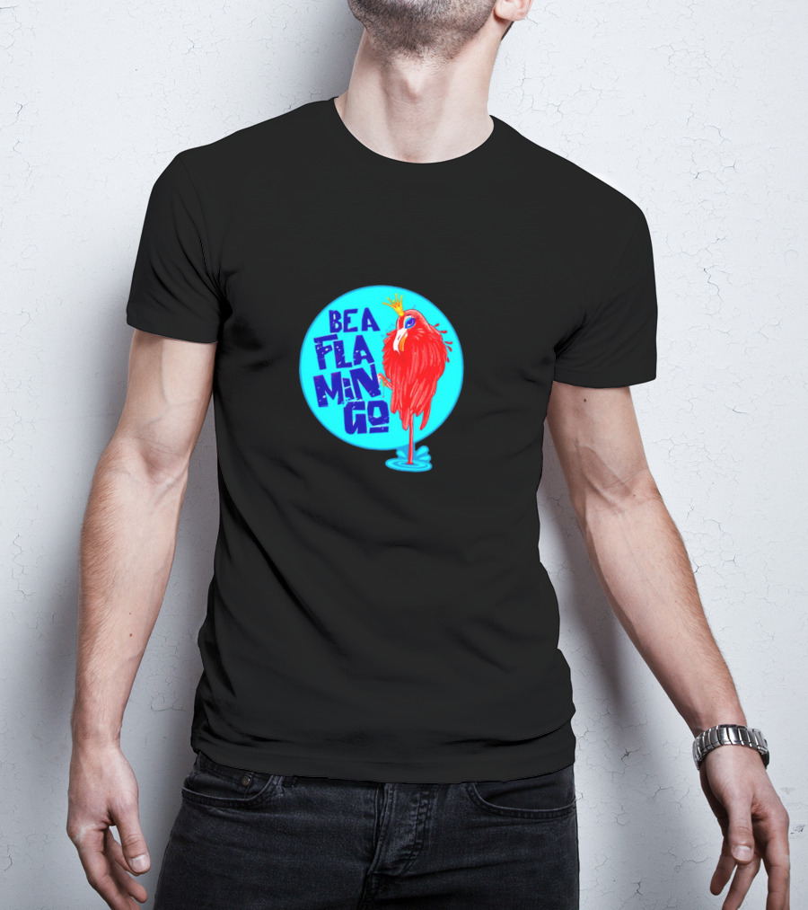 BEA FLA MIN GO Flamingo With Crown In Blue Circle T-Shirt