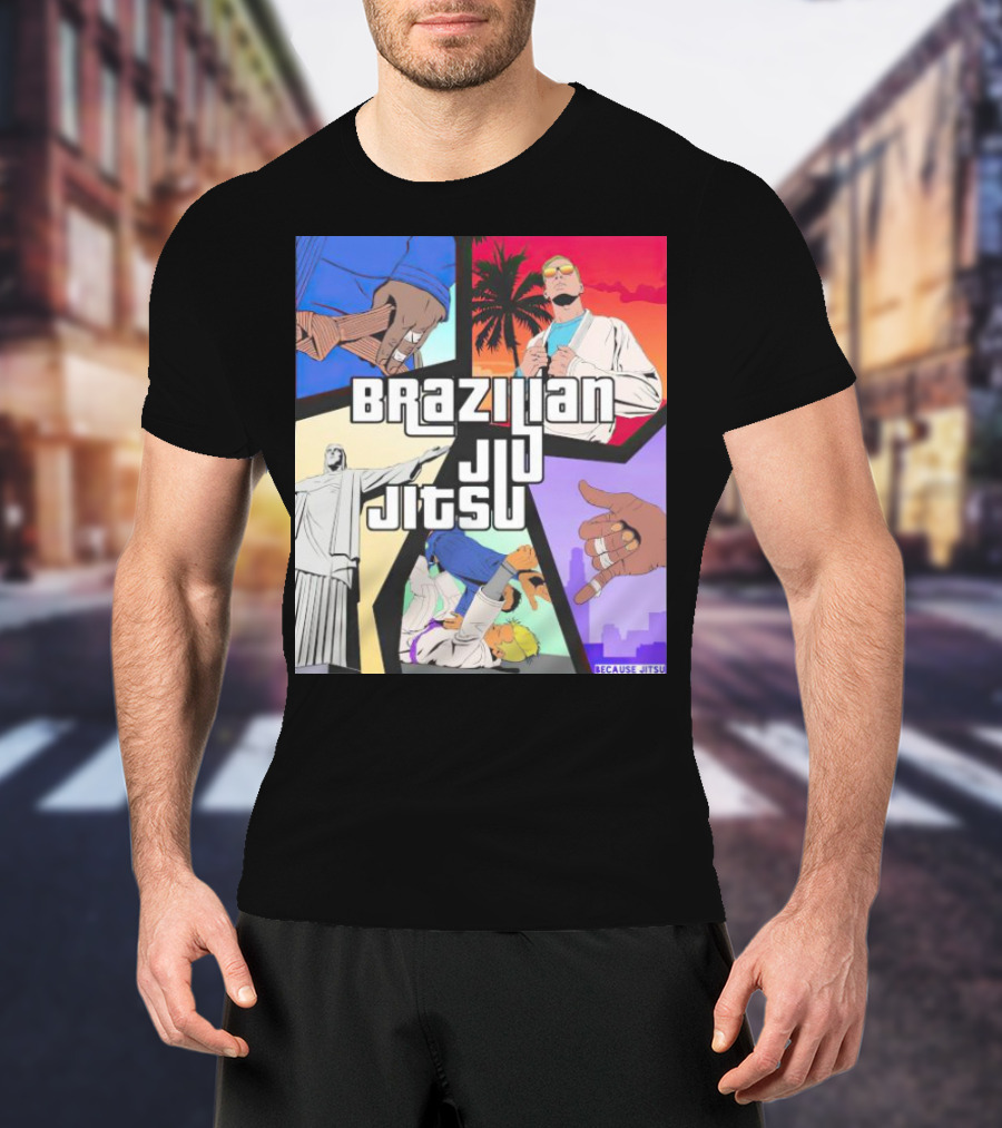 Brazilian Jiu Jitsu Because Jitsu Palms And Rio Comic Style Collage T-Shirt