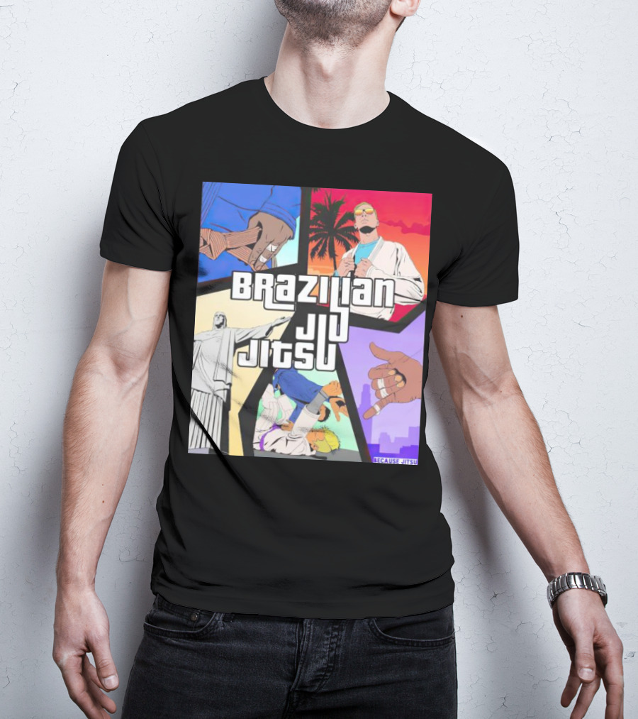Brazilian Jiu Jitsu Because Jitsu Palms And Rio Comic Style Collage T-Shirt