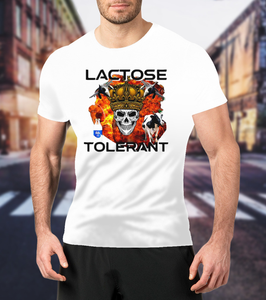 Lactose Tolerant Skull Crown Cow Milk Aircraft Explosion T-Shirt