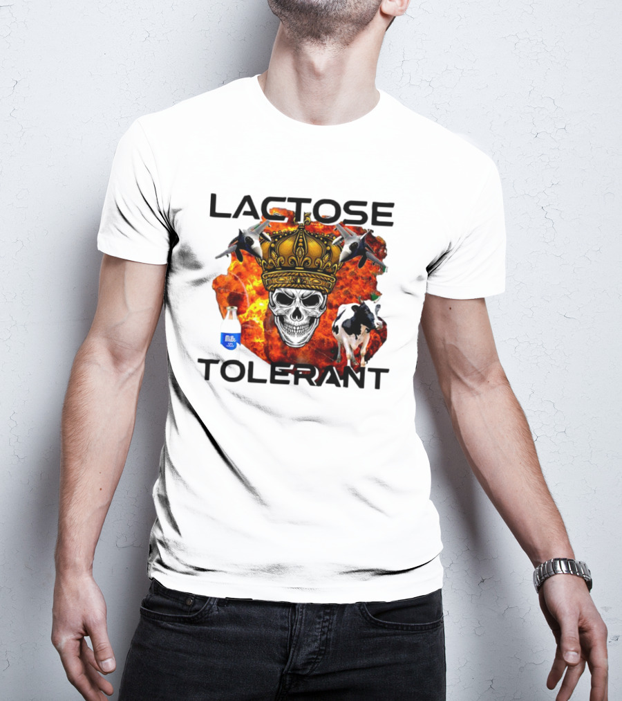Lactose Tolerant Skull Crown Cow Milk Aircraft Explosion T-Shirt