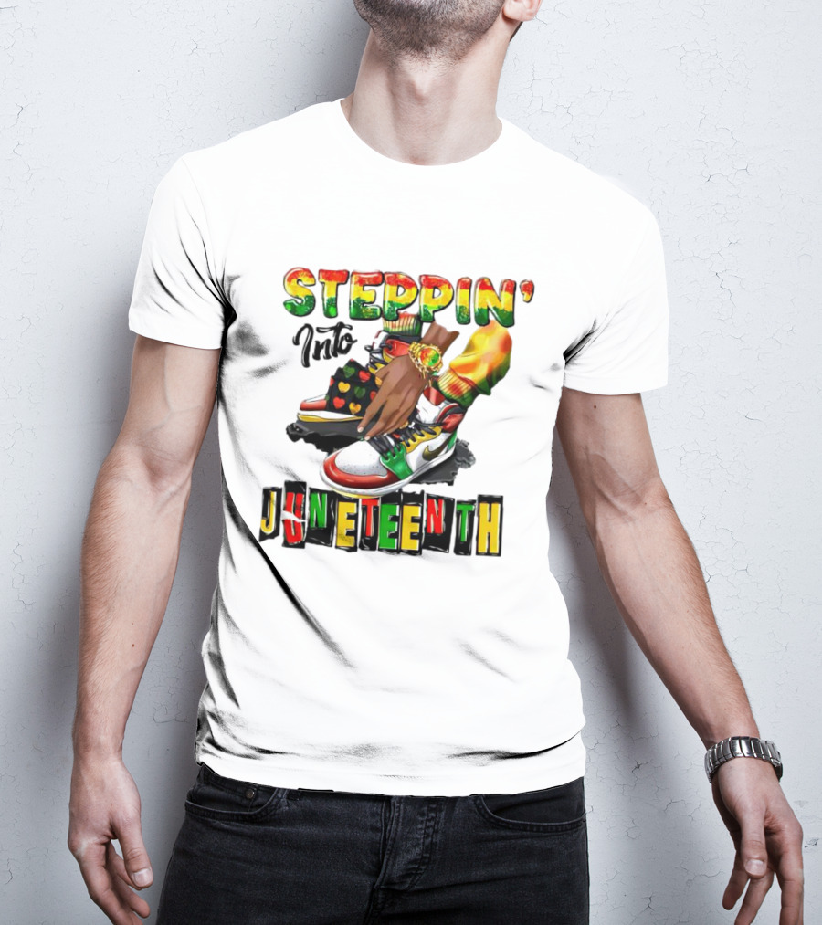 Steppin Into Juneteenth Colorful Sneakers And Hands With Bracelet T-Shirt