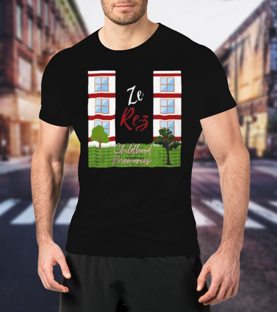 Ze Rez Childhood Memories Red And White Buildings With Trees T-Shirt