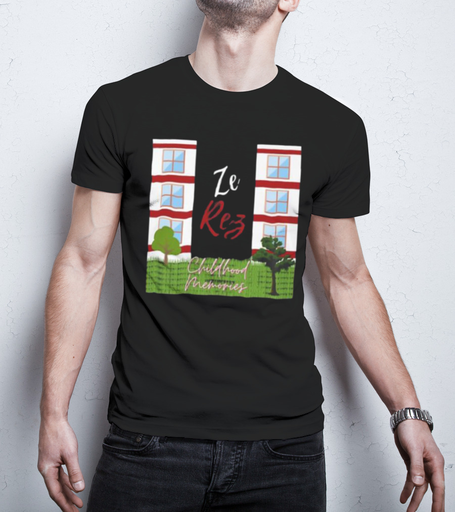Ze Rez Childhood Memories Red And White Buildings With Trees T-Shirt