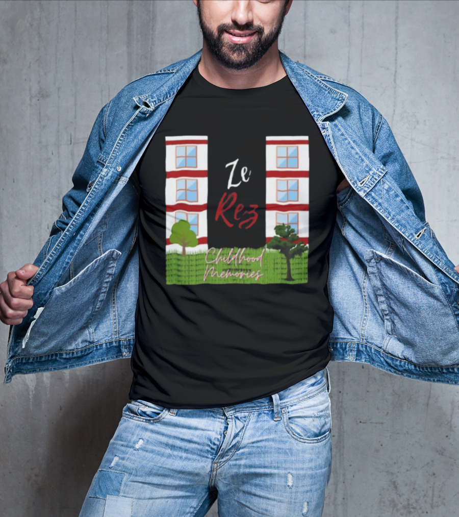 Ze Rez Childhood Memories Red And White Buildings With Trees T-Shirt