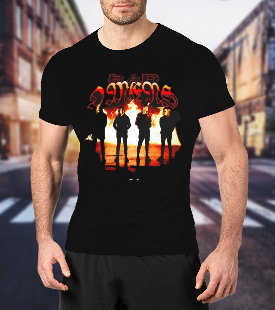 BAD OMENS Face In The Flames Shadows Fiery Background T-Shirt