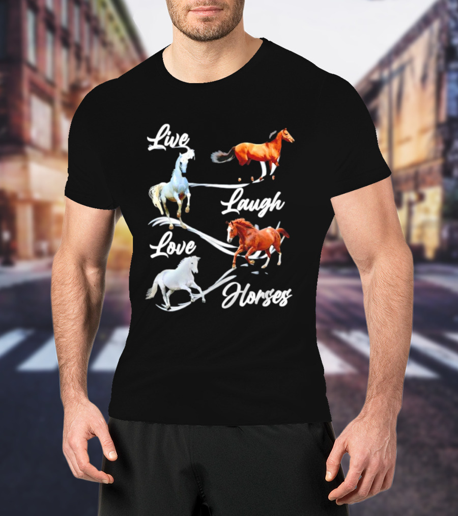 Live Laugh Love Horses Jumping Energetic Colors T-Shirt