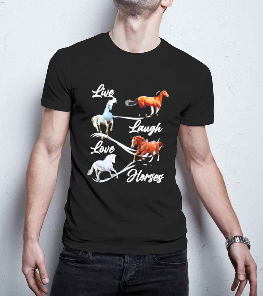 Live Laugh Love Horses Jumping Energetic Colors T-Shirt