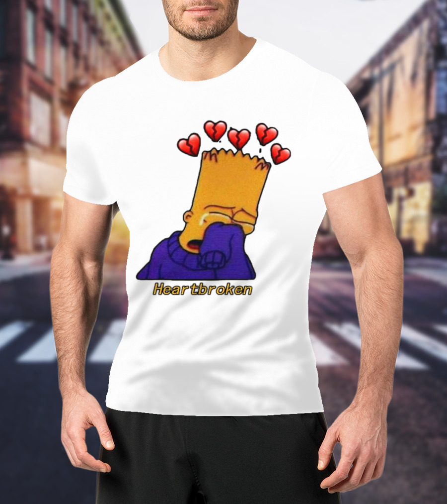 Bart Simpson Heartbroken Crying With Broken Hearts T-Shirt