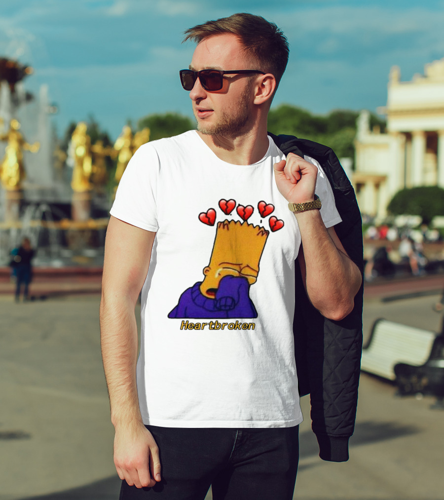 Bart Simpson Heartbroken Crying With Broken Hearts T-Shirt