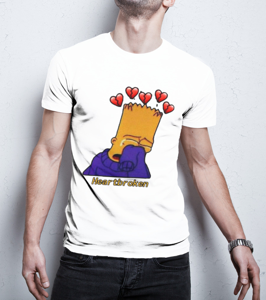 Bart Simpson Heartbroken Crying With Broken Hearts T-Shirt