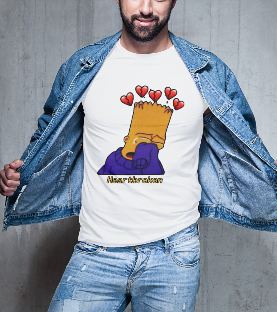 Bart Simpson Heartbroken Crying With Broken Hearts T-Shirt