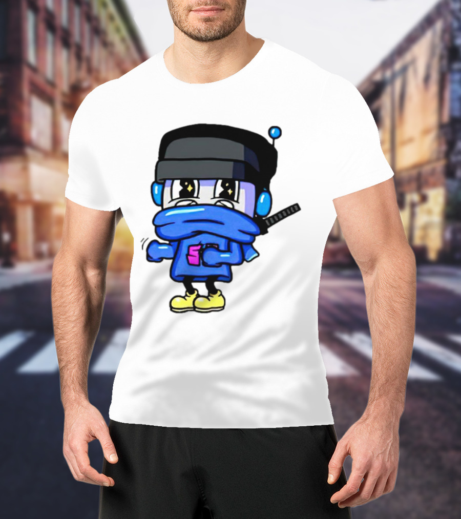 Ctop Simple Chris Cartoon Character With Headphones And Blue Scarf T-Shirt