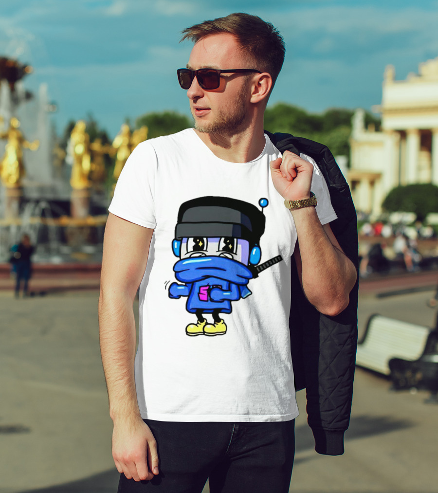 Ctop Simple Chris Cartoon Character With Headphones And Blue Scarf T-Shirt