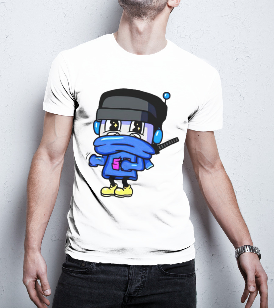 Ctop Simple Chris Cartoon Character With Headphones And Blue Scarf T-Shirt