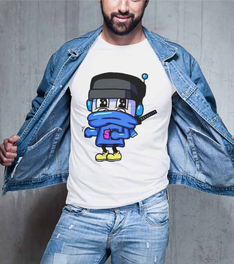 Ctop Simple Chris Cartoon Character With Headphones And Blue Scarf T-Shirt