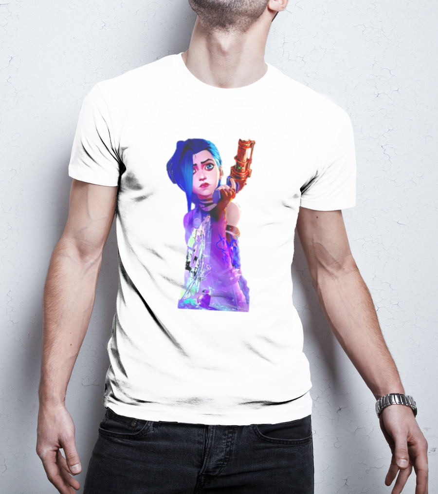 Arcane Jinx League Of Legends Character With Blue Hair And Toy Gun T-Shirt
