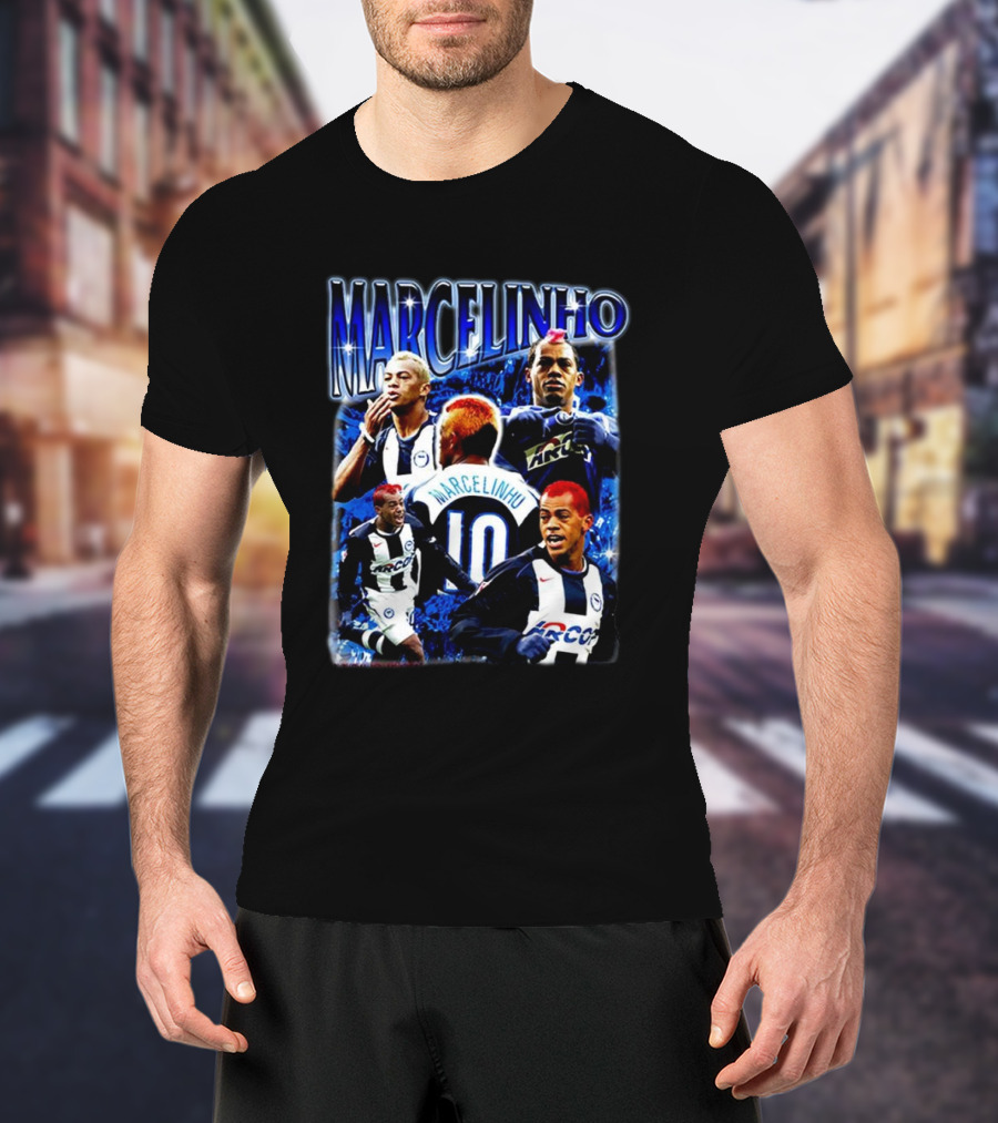 MARCELINHO 10 Football Soccer Player Inspiring Blue Dynamic Action Portraits T-Shirt