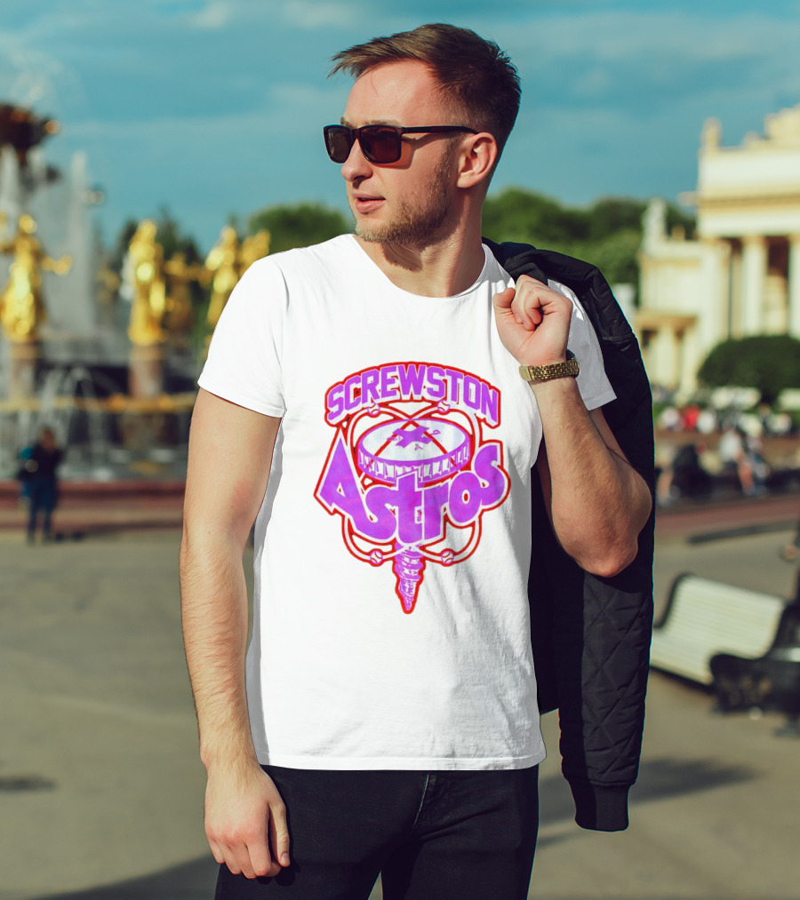 Screwston Astros Purple Neon Baseball Logo Houston Rap Culture T-Shirt