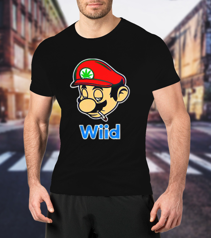 Super Mario Wiid Smoking Parody With Red Hat And Marijuana Leaf T-Shirt