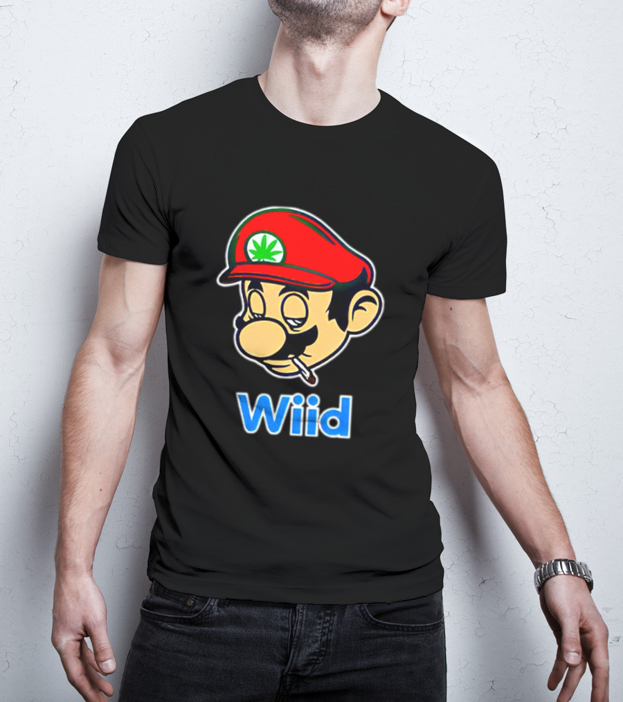 Super Mario Wiid Smoking Parody With Red Hat And Marijuana Leaf T-Shirt