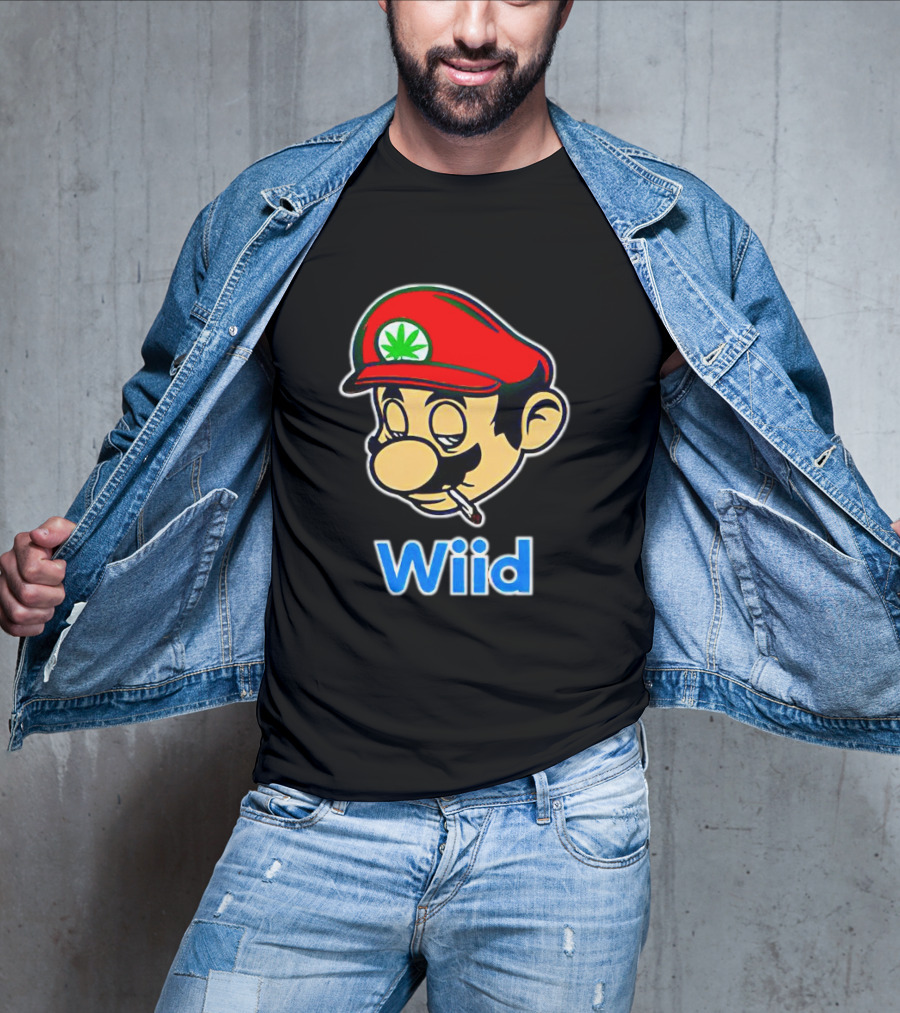 Super Mario Wiid Smoking Parody With Red Hat And Marijuana Leaf T-Shirt