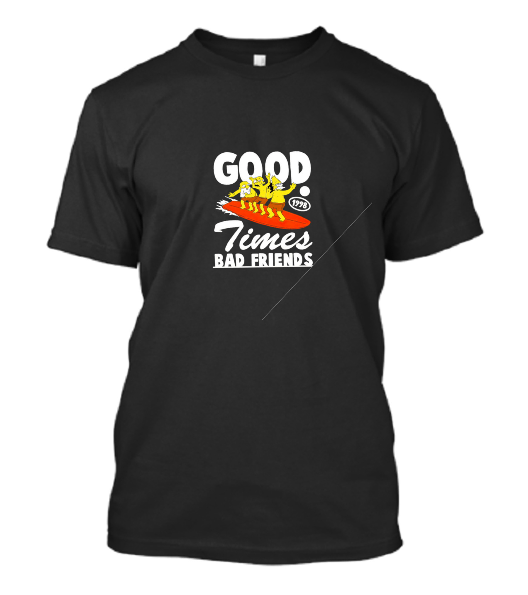 GOOD TIMES BAD FRIENDS 1998 Surfing Cartoon T-Shirt