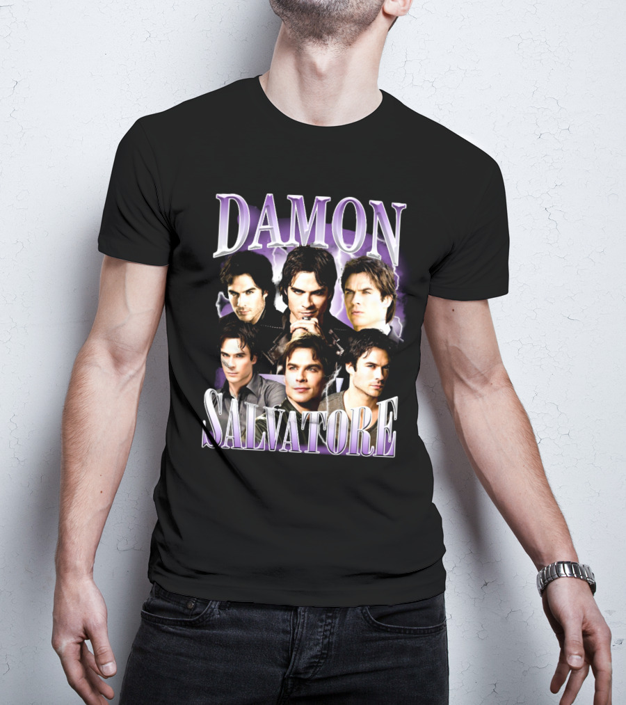 Damon Salvatore Purple Lightning Faces Collage T-Shirt