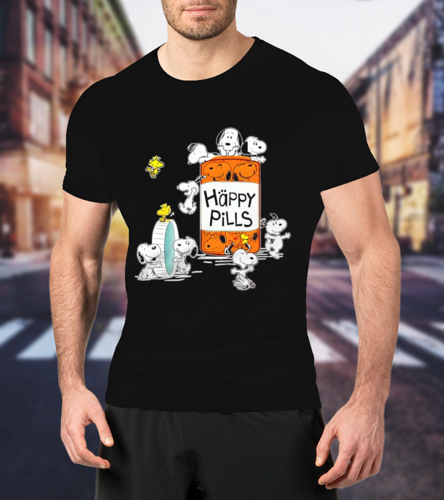 Happi Pills Snoopy Woodstock Cartoon Characters T-Shirt
