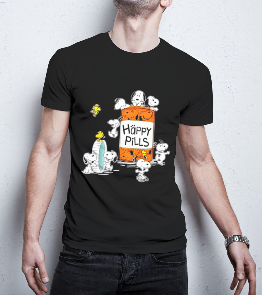 Happi Pills Snoopy Woodstock Cartoon Characters T-Shirt