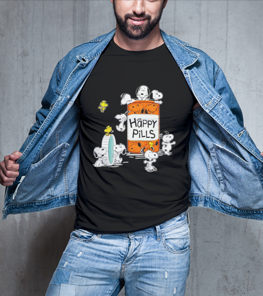 Happi Pills Snoopy Woodstock Cartoon Characters T-Shirt