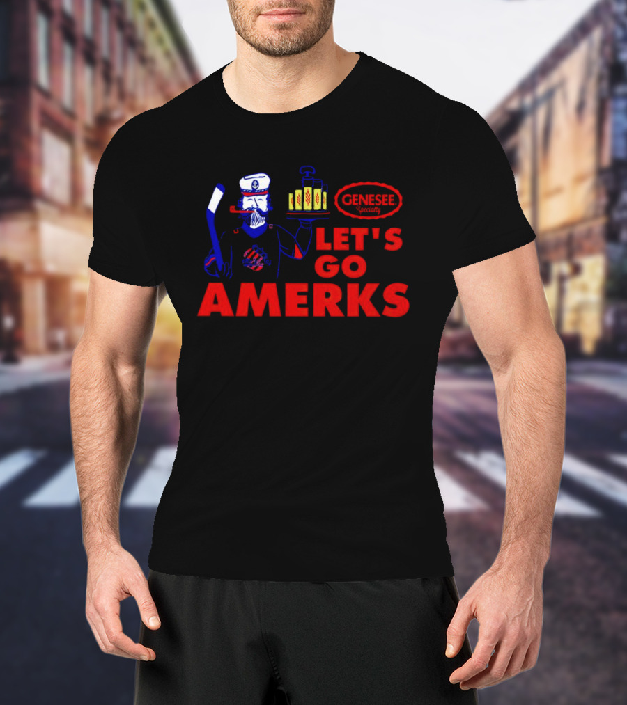 Let's Go Amerks Genesee Specialty Hockey Beer Sailor T-Shirt