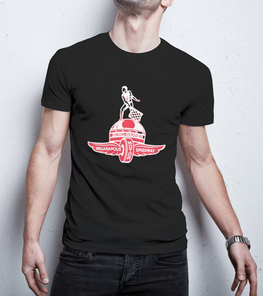 Indianapolis Motor Speedway Borg Warner Winged Wheel Flag Trophy T-Shirt