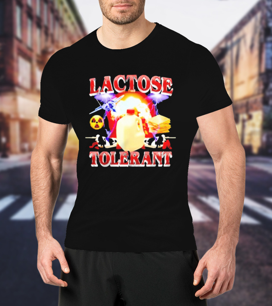 Lactose Tolerant Milk Jug Cheese Nuclear Symbol Cows Explosion T-Shirt
