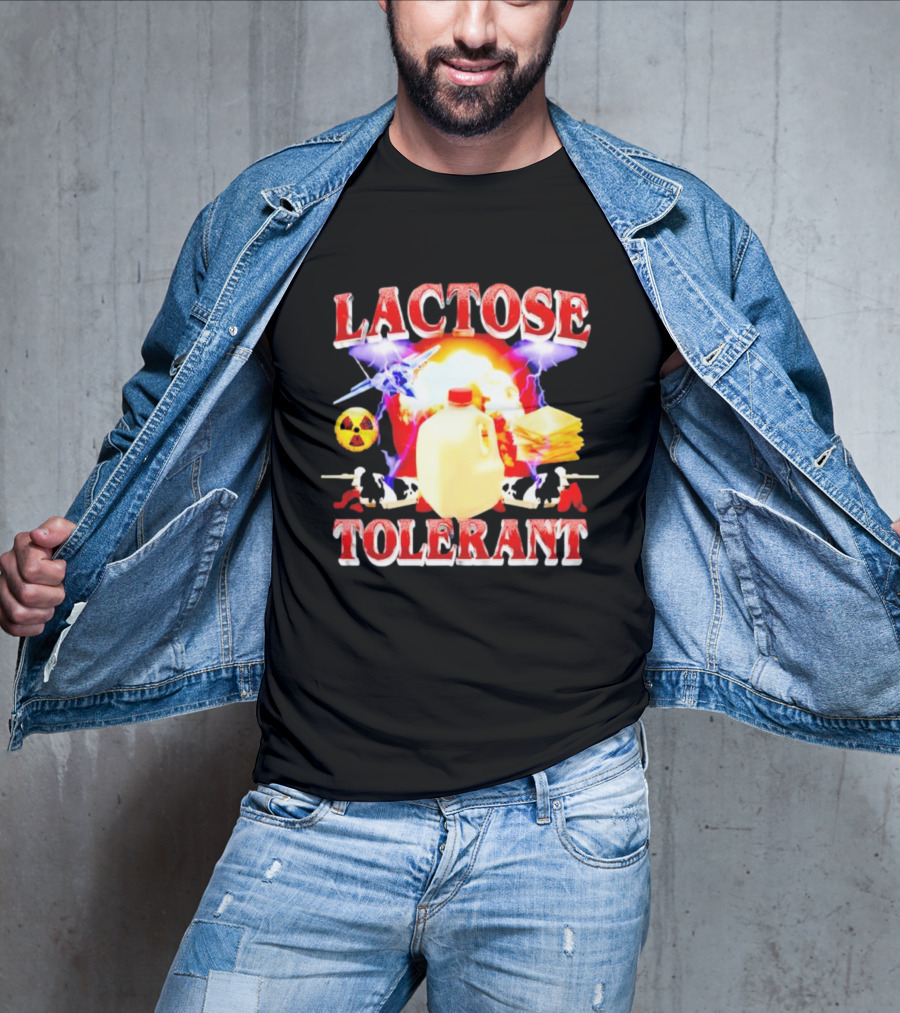 Lactose Tolerant Milk Jug Cheese Nuclear Symbol Cows Explosion T-Shirt