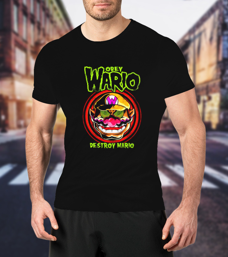 Obey Wario Destroy Mario Retro Gaming T-Shirt