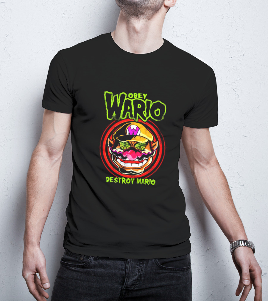 Obey Wario Destroy Mario Retro Gaming T-Shirt