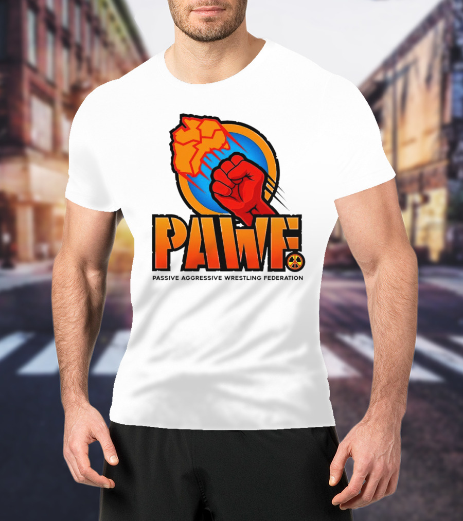 PAWF Passive Aggressive Wrestling Federation Fist Logo With Peace T-Shirt