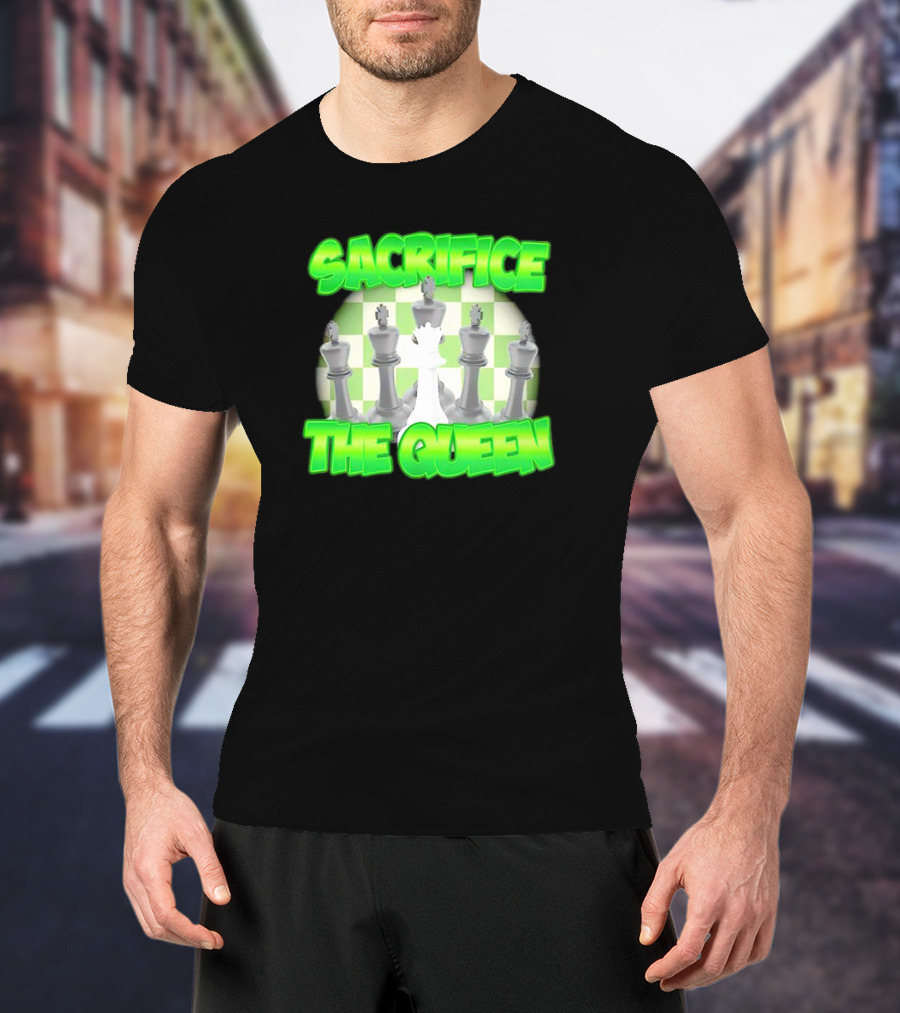 Sacrifice The Queen Chess Strategy Checkered Background T-Shirt