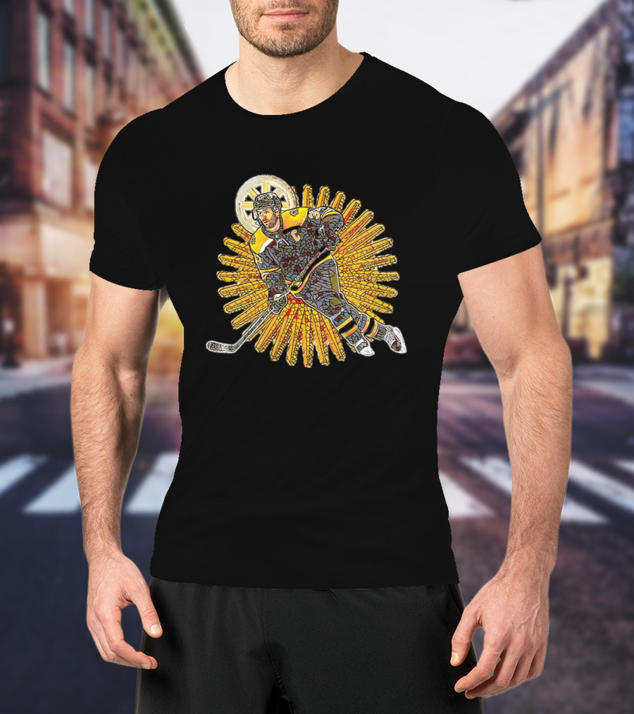 Saint Patrice Bergeron Iconic Hockey Mosaic With Radiant Halo T-Shirt