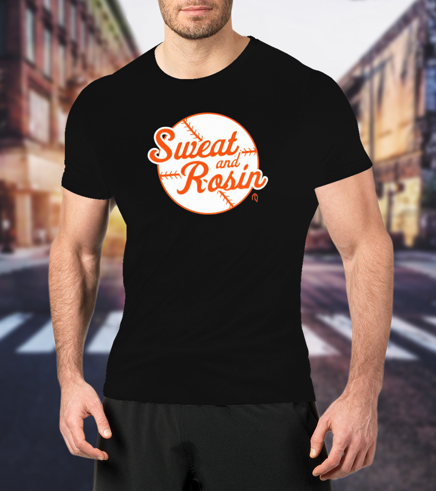 Sweat And Rosin Baseball White Orange Baseball Stitch Circular T-Shirt
