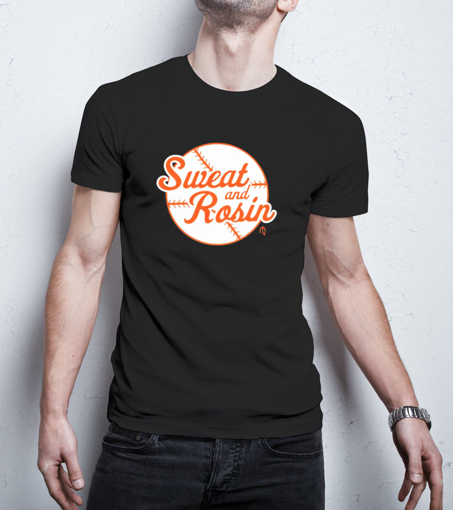 Sweat And Rosin Baseball White Orange Baseball Stitch Circular T-Shirt