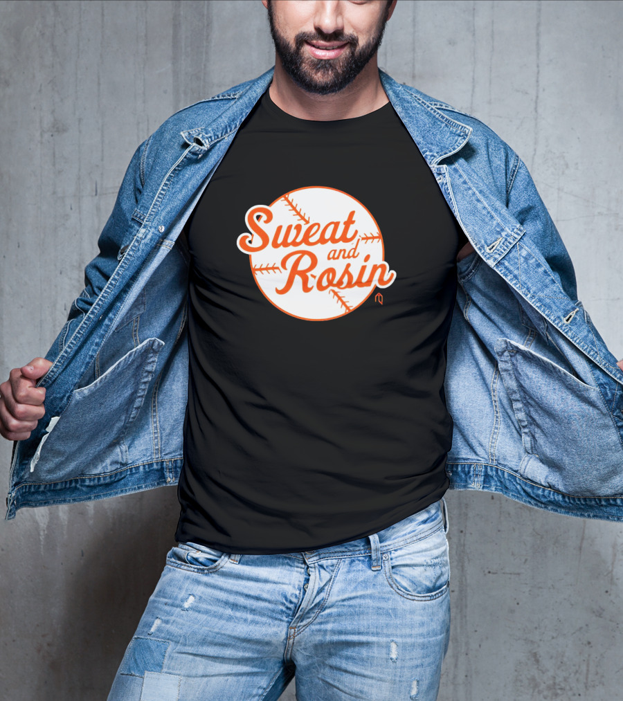 Sweat And Rosin Baseball White Orange Baseball Stitch Circular T-Shirt