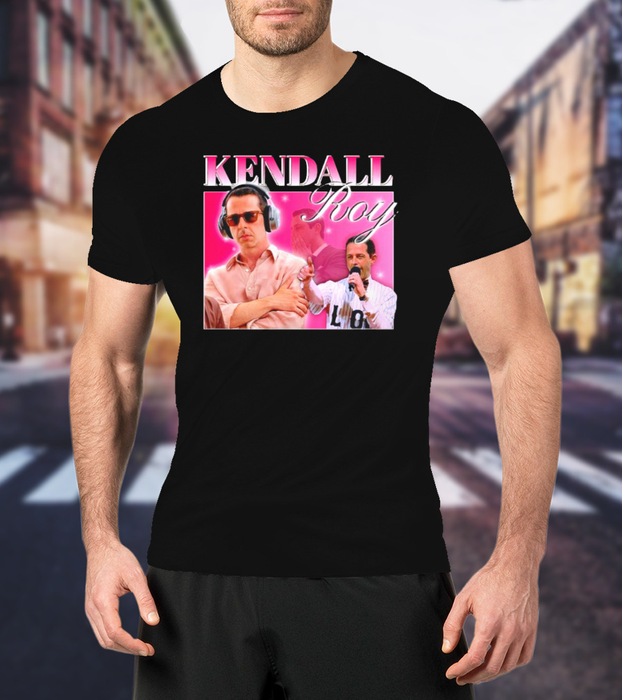 Kendall Roy Vintage Homage Pink Background Music And Microphone T-Shirt
