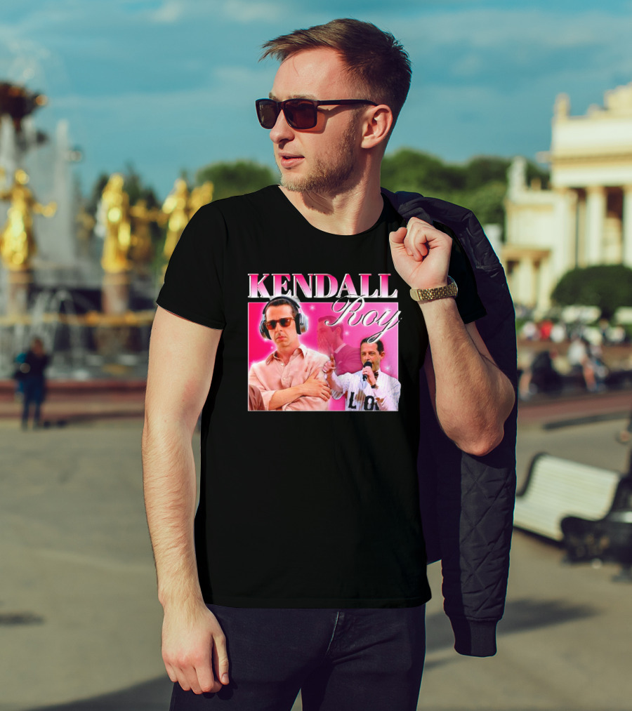 Kendall Roy Vintage Homage Pink Background Music And Microphone T-Shirt