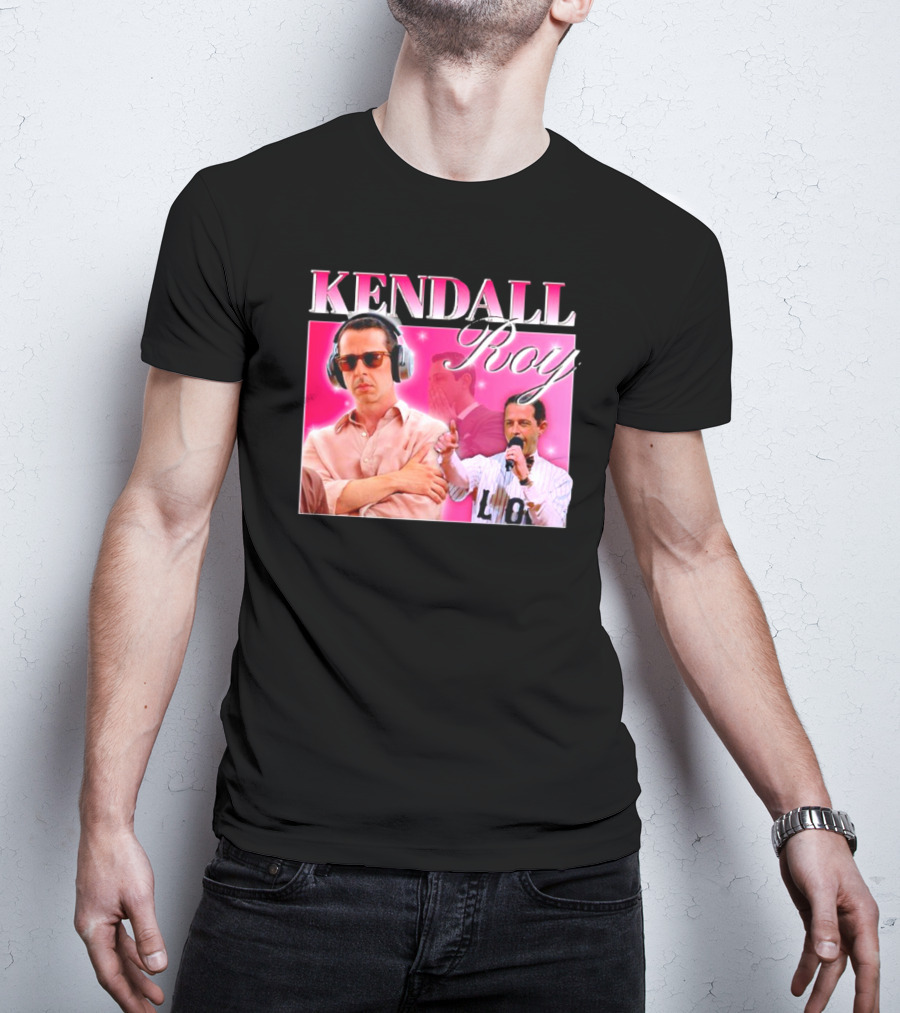 Kendall Roy Vintage Homage Pink Background Music And Microphone T-Shirt