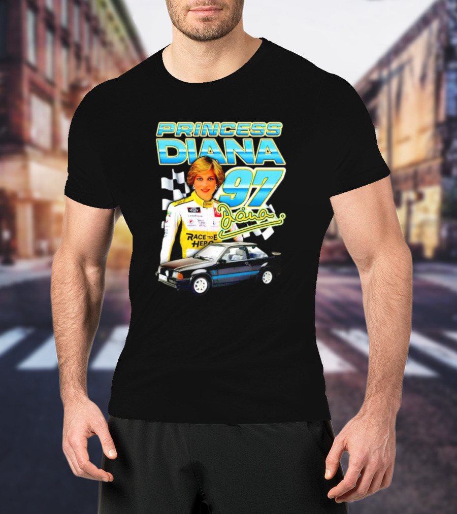 Princess Diana Race To Hero 97 Racing Diana Car Checkered Flags T-Shirt