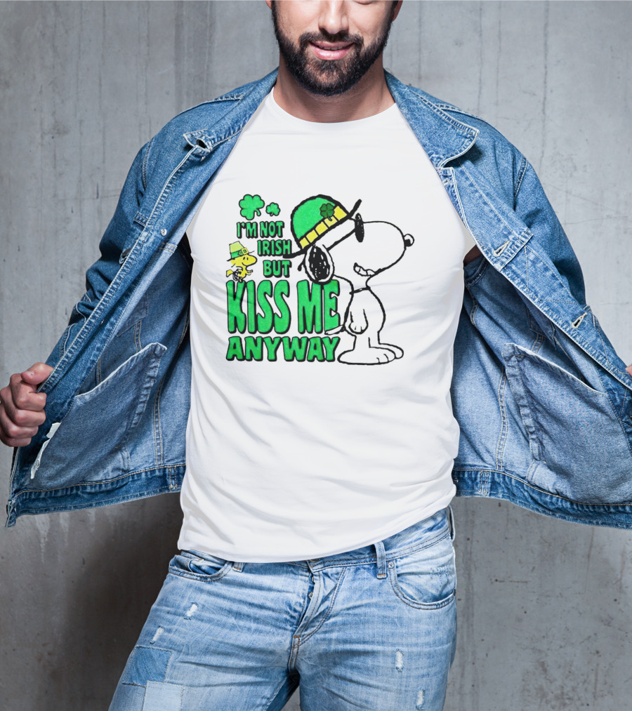 Snoopy Woodstock I'm Not Irish But Kiss Me Anyway St Patrick's Day T-Shirt